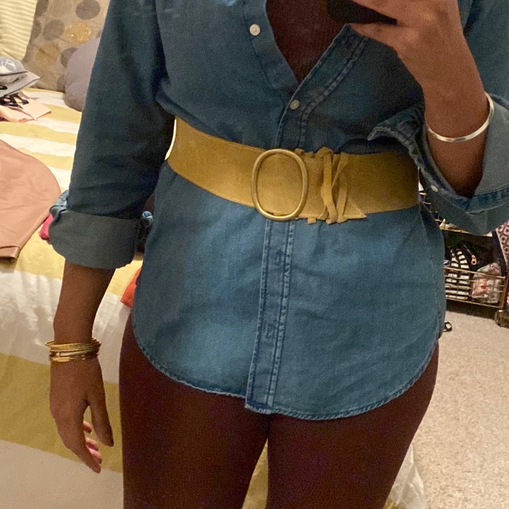 Anthropologie Wide Mustard Yellow Belt with Oval Buckle